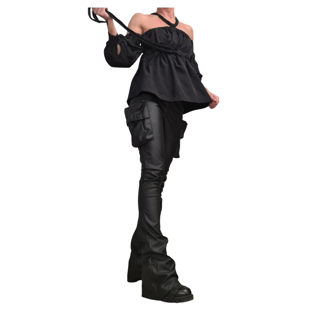 Black Off Shoulder Shirt, Deconstructed Sleeves Top, Avant Garde Black Blouse, Minimalist Loose Tunic