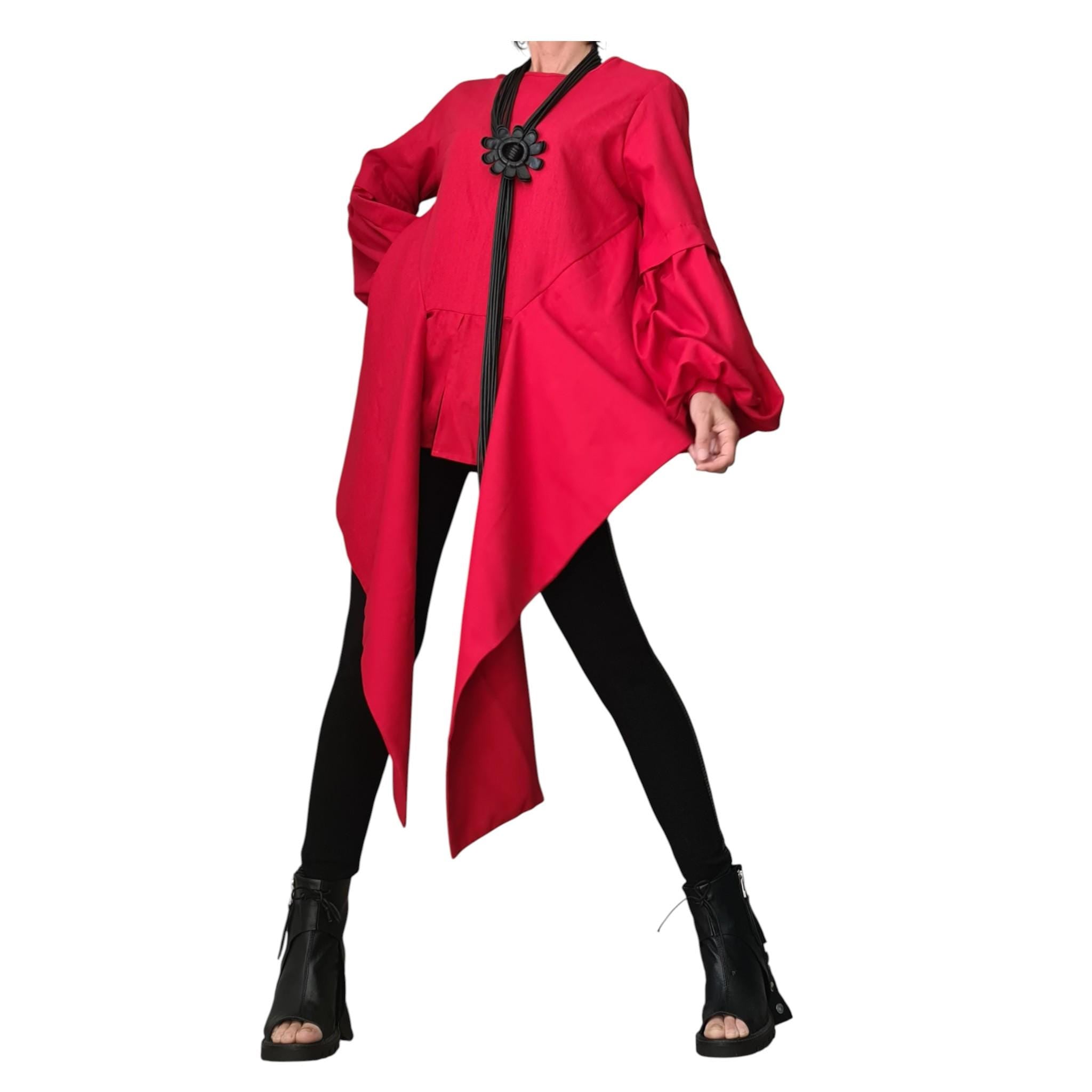 Red Linen Asymmetric Shirt, Oversize Tunic Top, Loose Tunic, Boho Style