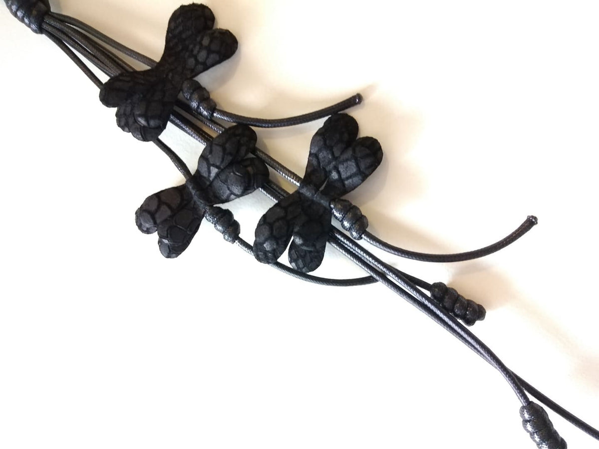 Black Leather Butterfly Necklace, Long Gothic Avant Garde Necklace