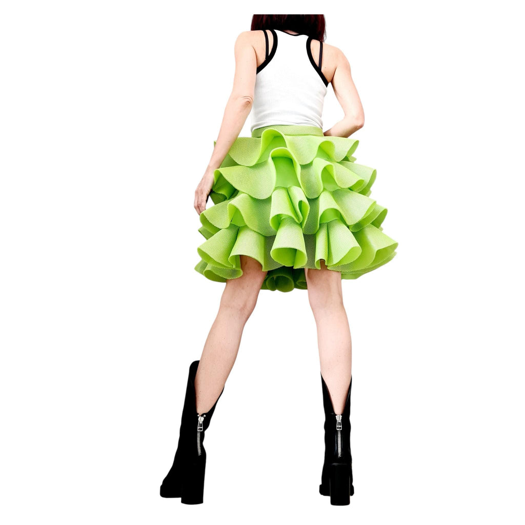Handmade Green Neoprene Skirt – Asymmetrical Circle Tutu Skirt – Avant-Garde Cocktail Ball Skirt – Plus Size Available