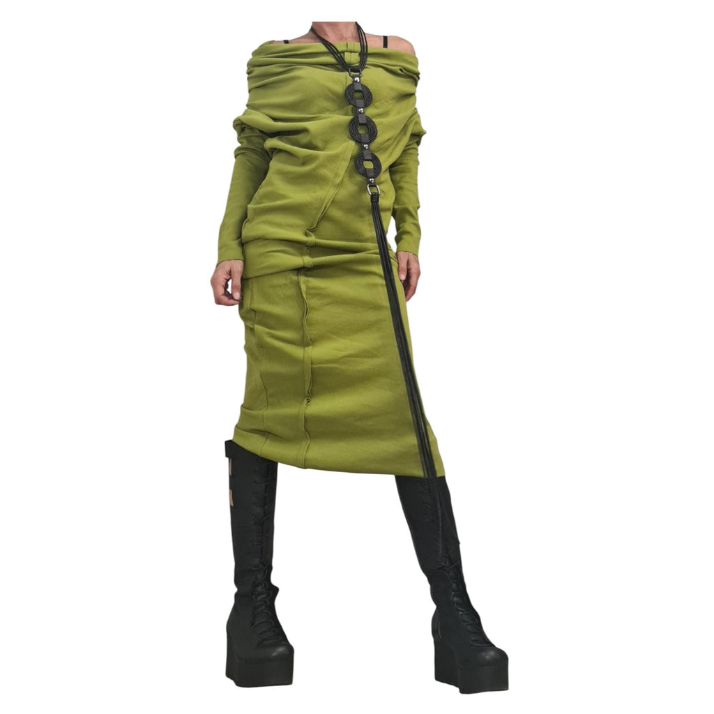 Asymmetric Cotton Blouson Dress, Sculptural Silhouette, Artistic Handmade Clothing