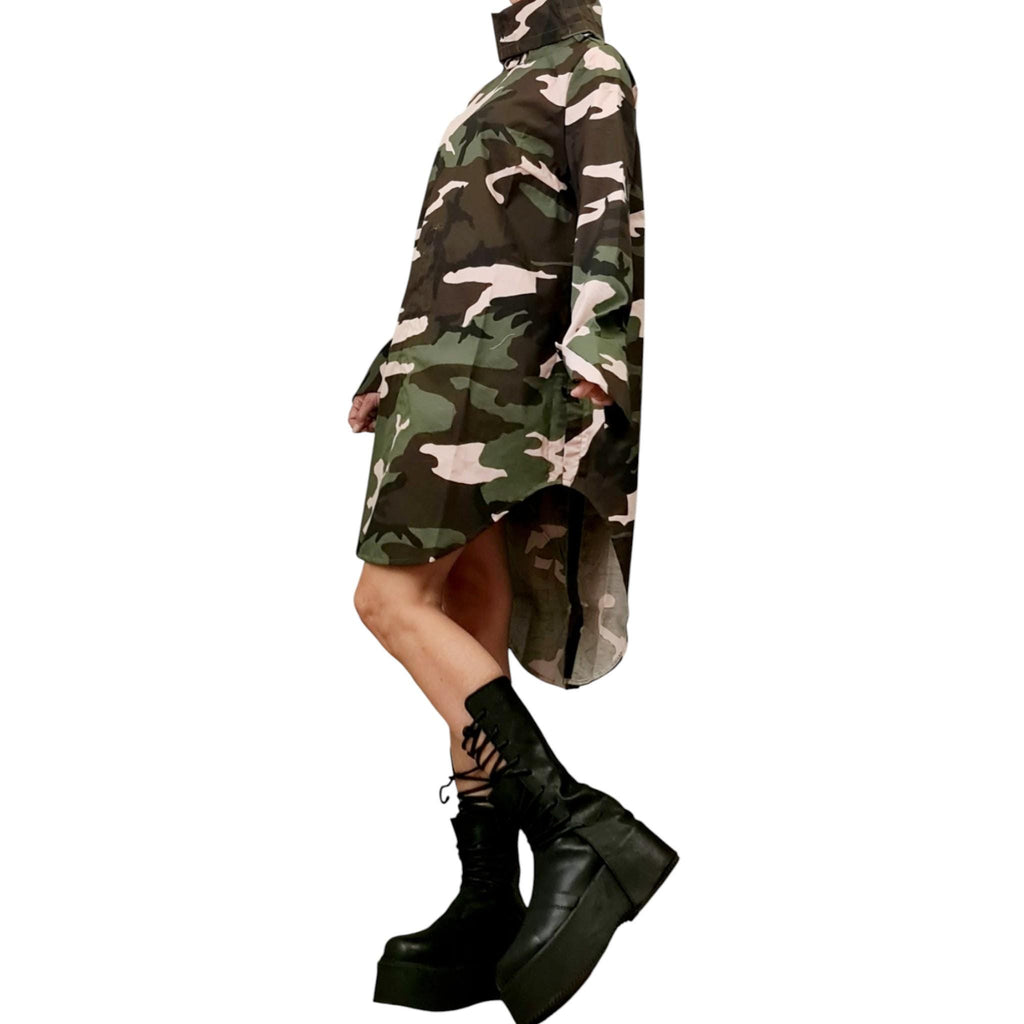 Camouflage Asymmetric Shirt Tunic | Adjustable Drawstring Details | handmade clothing | avant garde