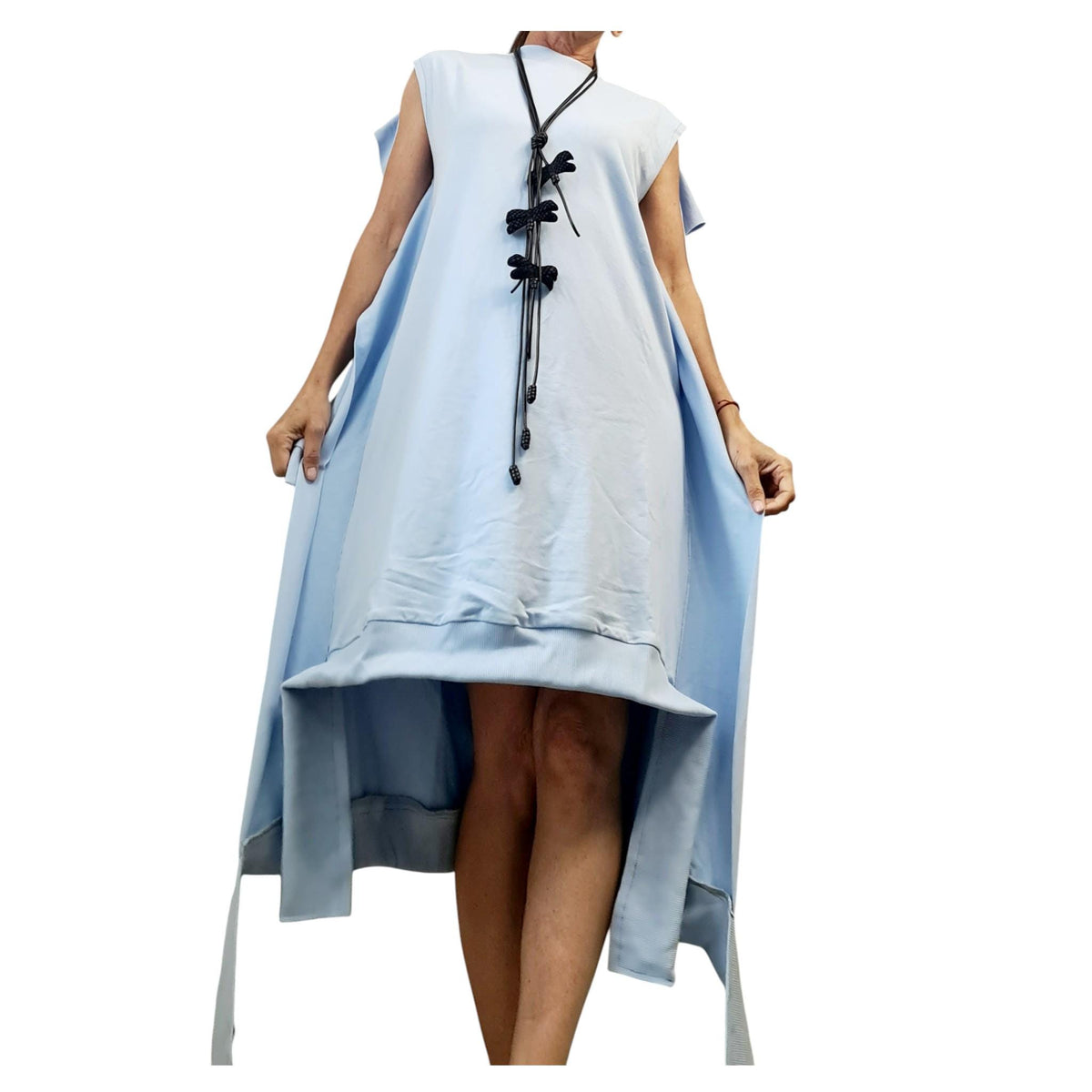 Baby Blue Sport Dress, Asymmetrical Cotton Tunic, Avant Garde Oversize Top