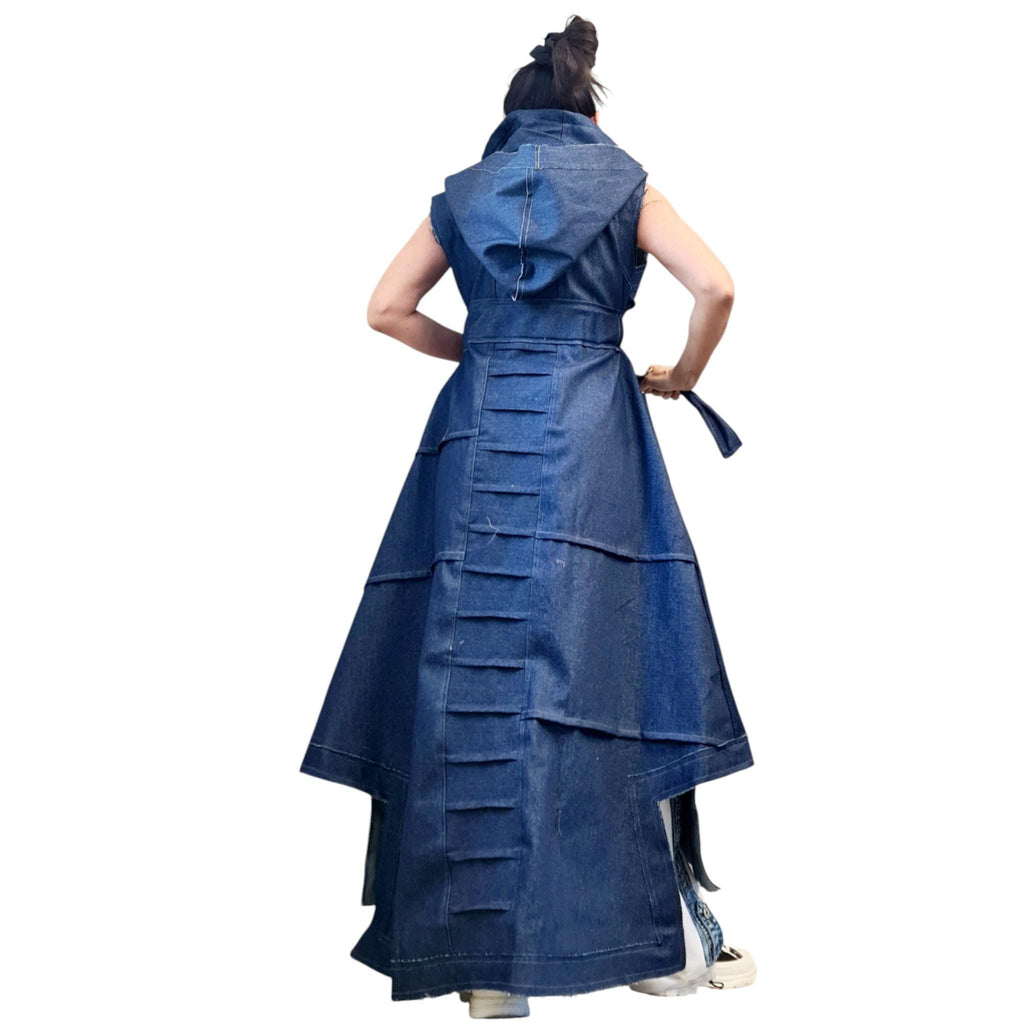 Denim Hooded Vest, Extravagant Asymmetric Trench Coat, Avant Garde Sleeveless Jacket