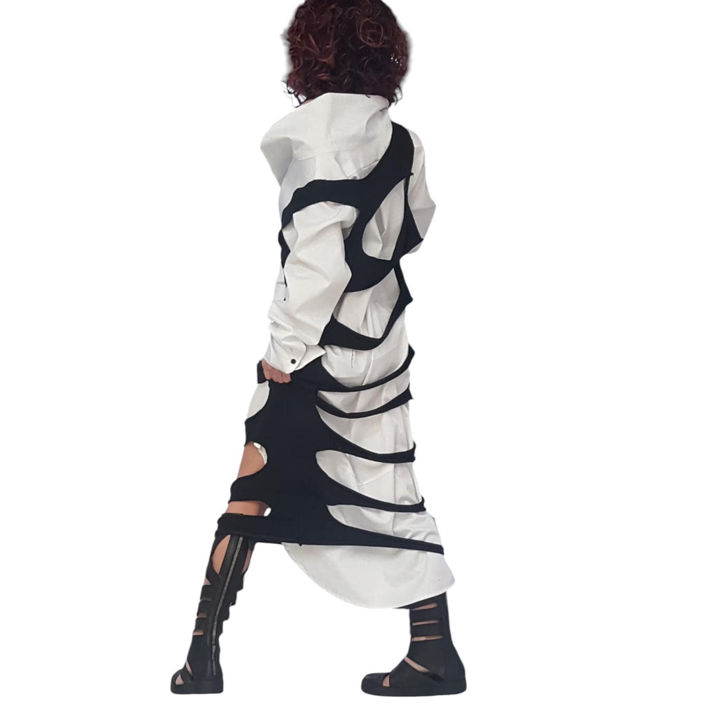 Asymmetric Deconstructed Black Cotton Top, Futuristic Gothic Tunic