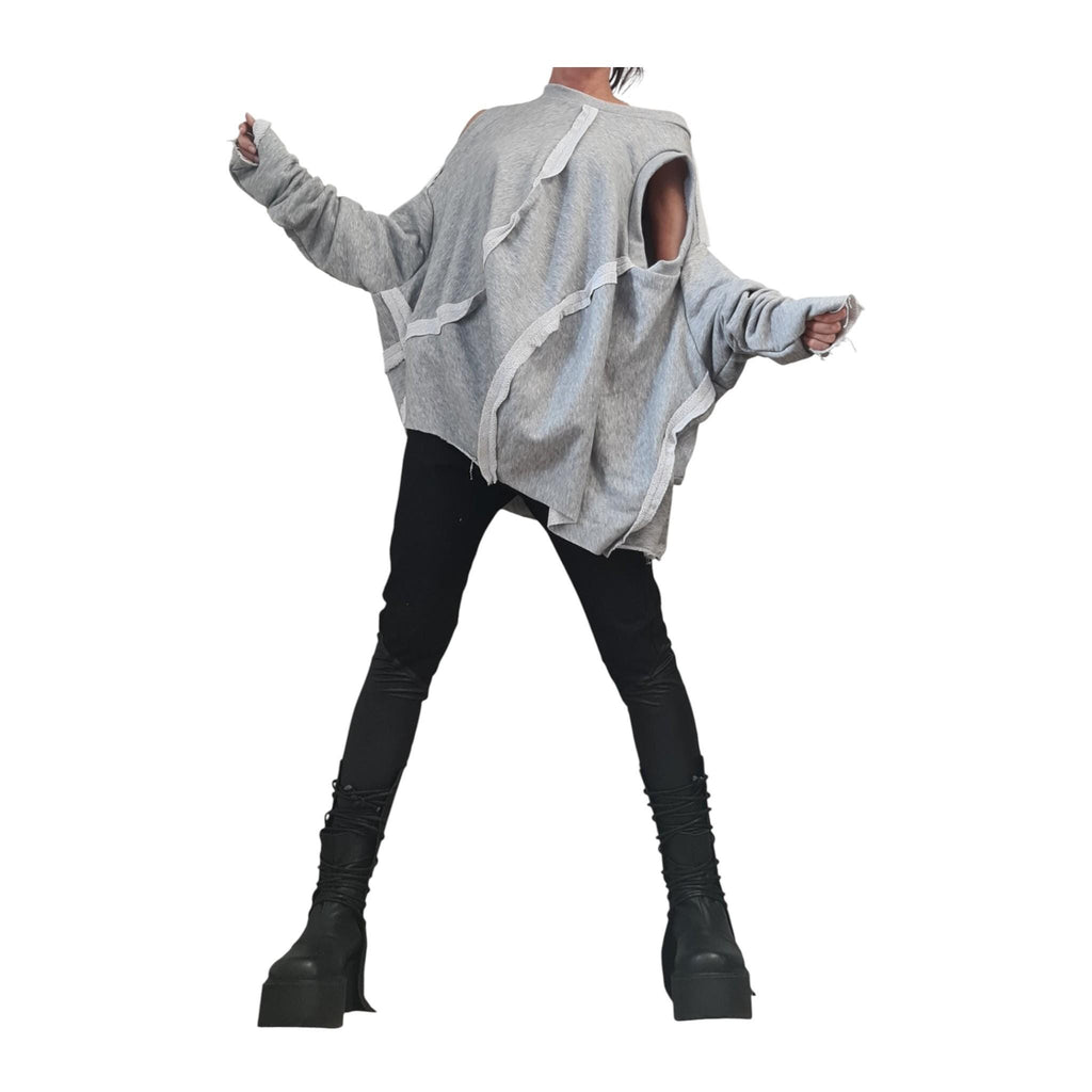 Grey Asymmetrical Cotton Tunic | Deconstructed Oversized Blouse | Gothic Avant Garde Top