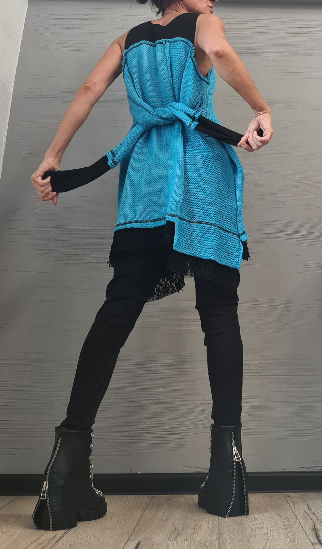 Lime Asymmetric Knitted Tunic, Open Shoulder Blouse, Plus Size Sweater
