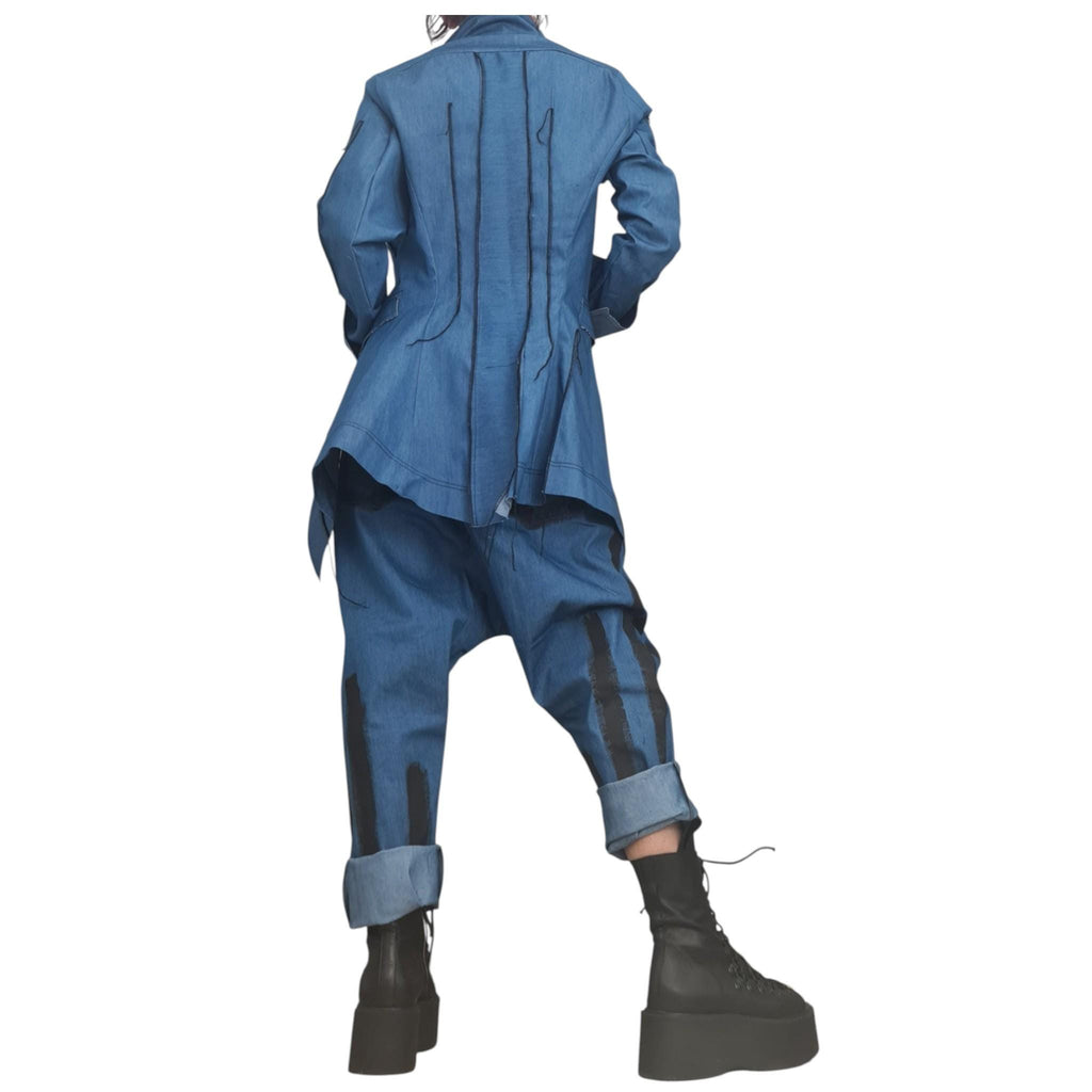 Denim Jacket Pants Set, Avant Garde Blazer, Harem Trousers