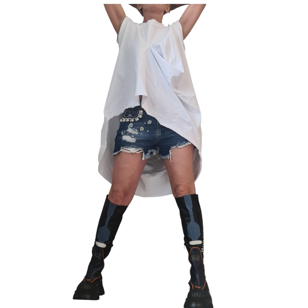 White asymmetric tunic, sleeveless cotton top, oversized loose fit women clothing