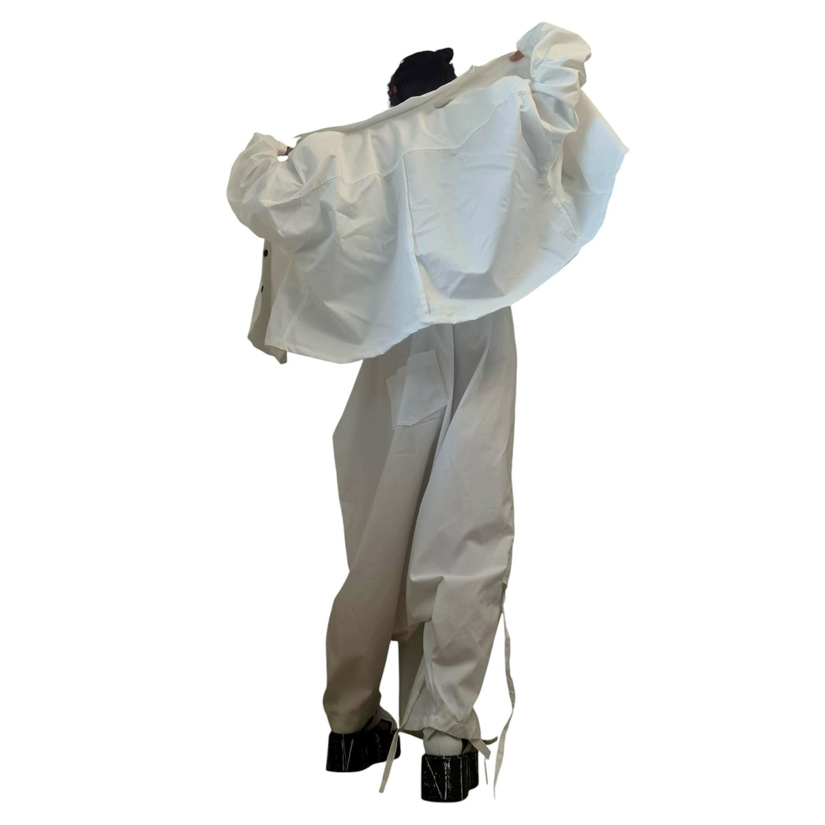 White Asymmetric Harem Pants Skirt, Adjustable Wrap, Drop Crotch Trousers