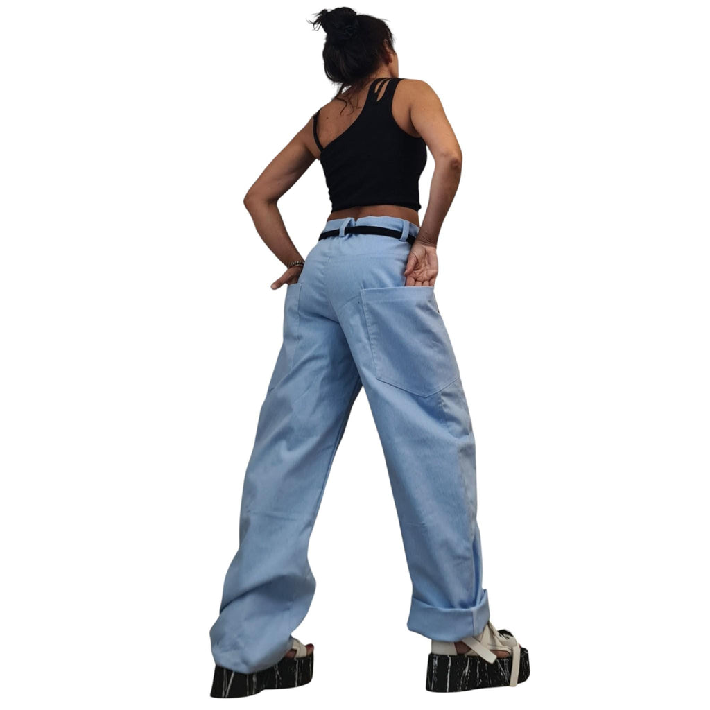 Light Blue Balloon Denim Pants, Wide Leg Barrel Jeans