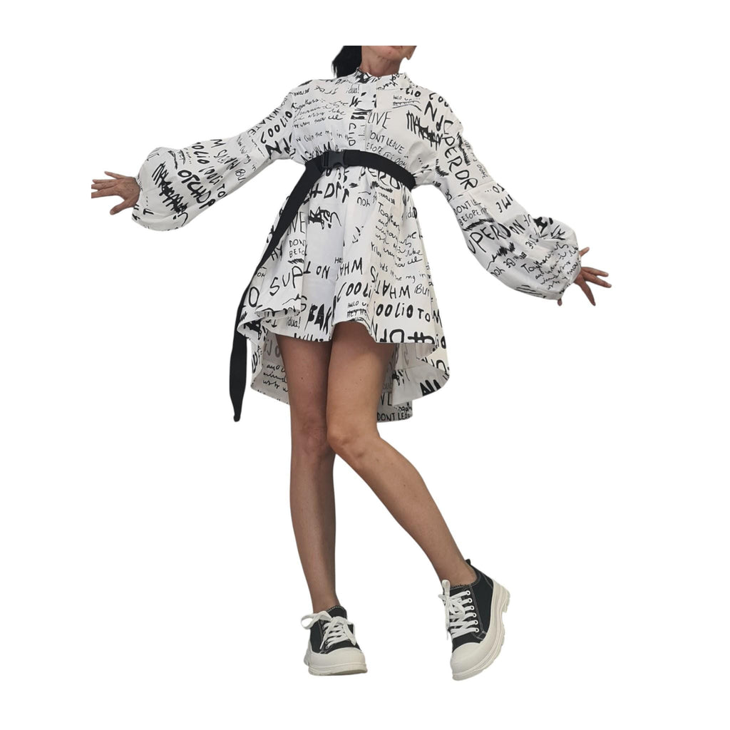 Extravagant Long Sleeve Shirt | Asymmetric Loose Tunic Dress | Oversize Avant Garde Top DRESSSHOESCODE