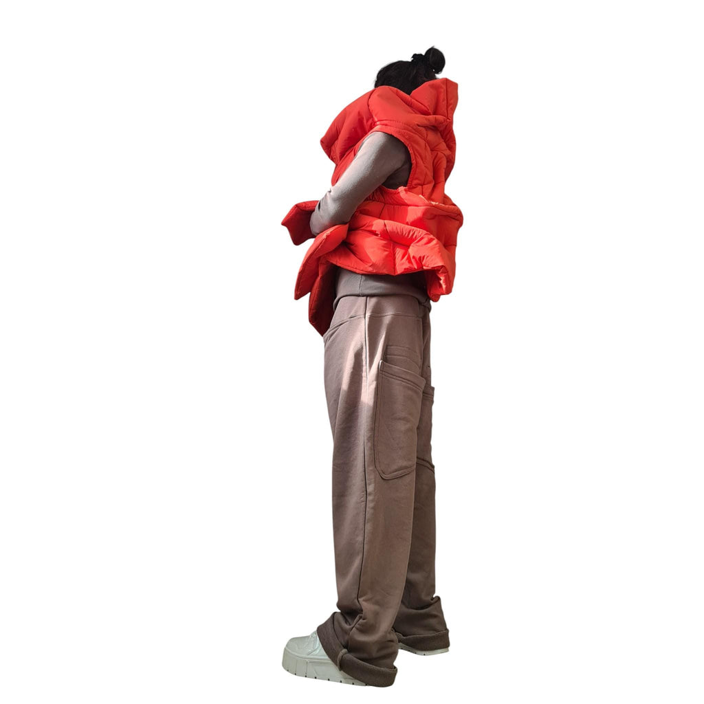 Orange Asymmetric Puffer Vest, Oversized Sleeveless Jacket,  Winter Gilet