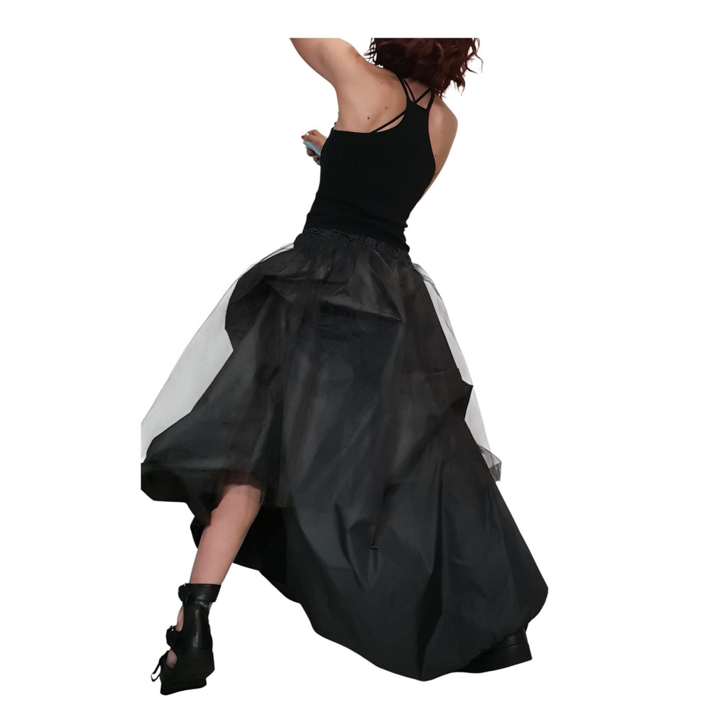 Asymmetric Tulle Ball Skirt, Gothic Wedding Dress, Black Taffeta Circle Skirt