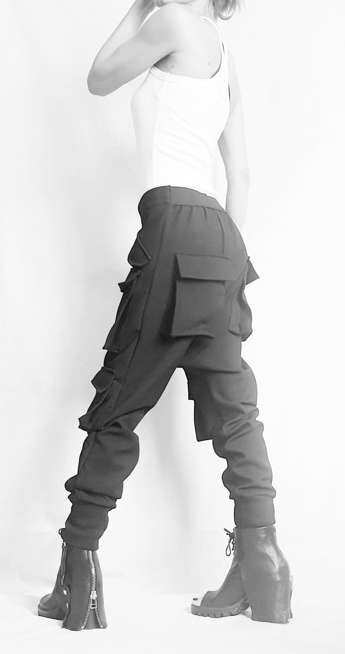Gothic Black Harem Pants, Cargo Trousers Style