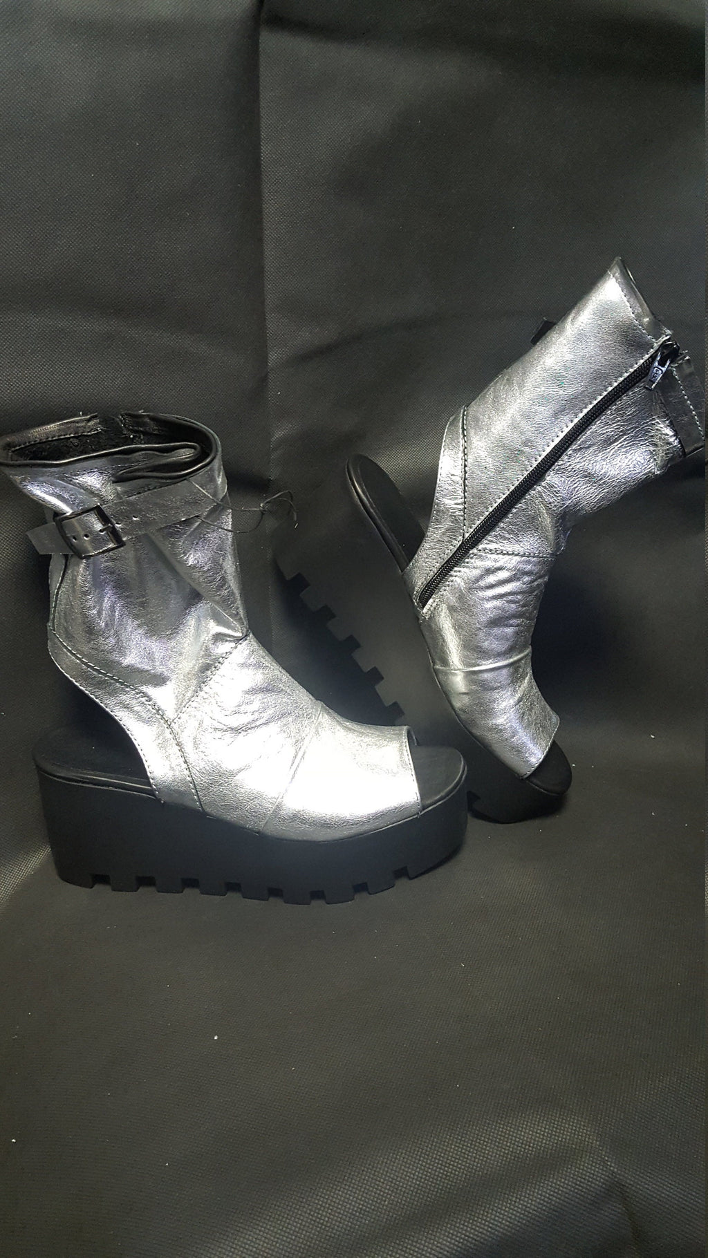 Silver Gladiator Sandals, Leather Platform Boots, Open Toe Wedding Shoes