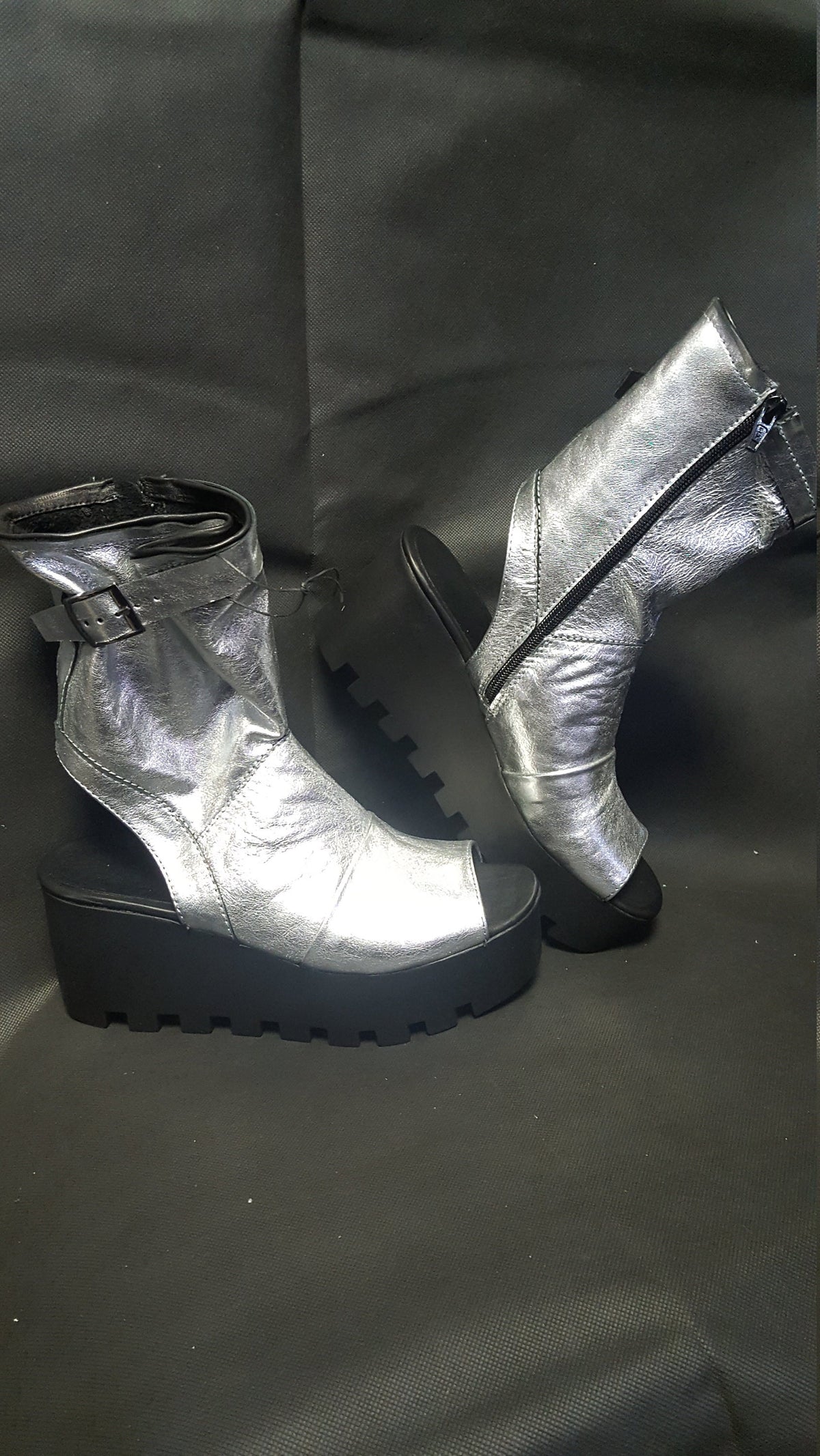 Silver Gladiator Sandals, Leather Platform Boots, Open Toe Wedding Shoes