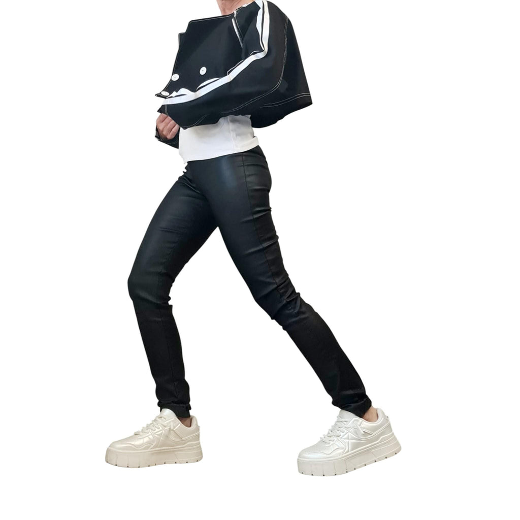 Avant-Garde Denim Trenchcoat Set, Two-Piece Hooded Vest and Cropped Jacket, Black Layered Streetwear, Unisex Statement Outerwear
