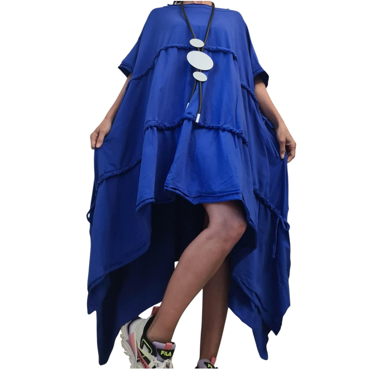 Royal Blue Asymmetrical Cotton Tunic, Loose Oversize Style, Plus Size Dress
