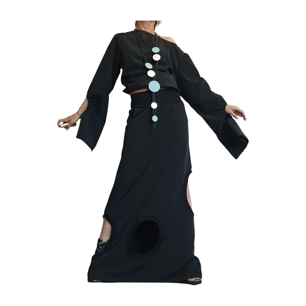 Gothic Asymmetric Black Maxi Skirt, Ball Cocktail Skirt