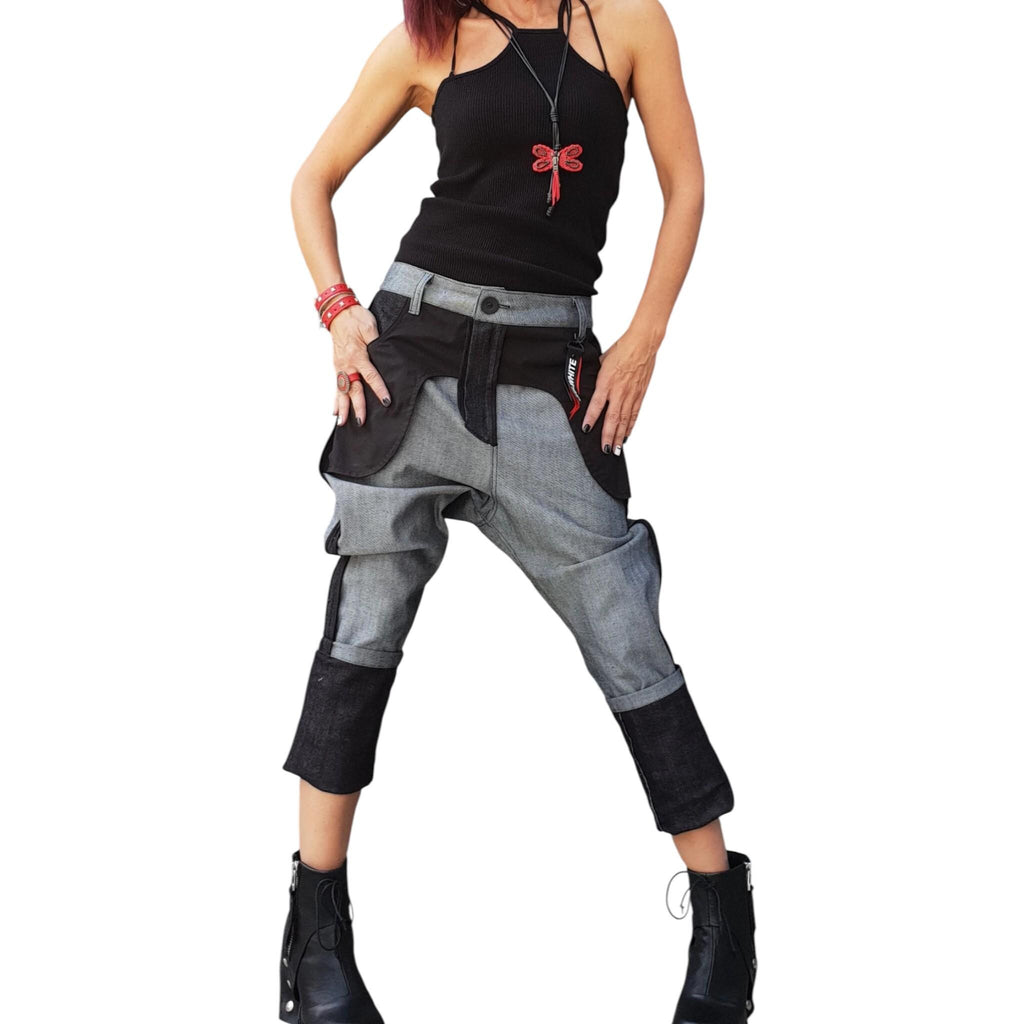 Grunge Denim Harem Pants - Comfortable Loose Fit for Women