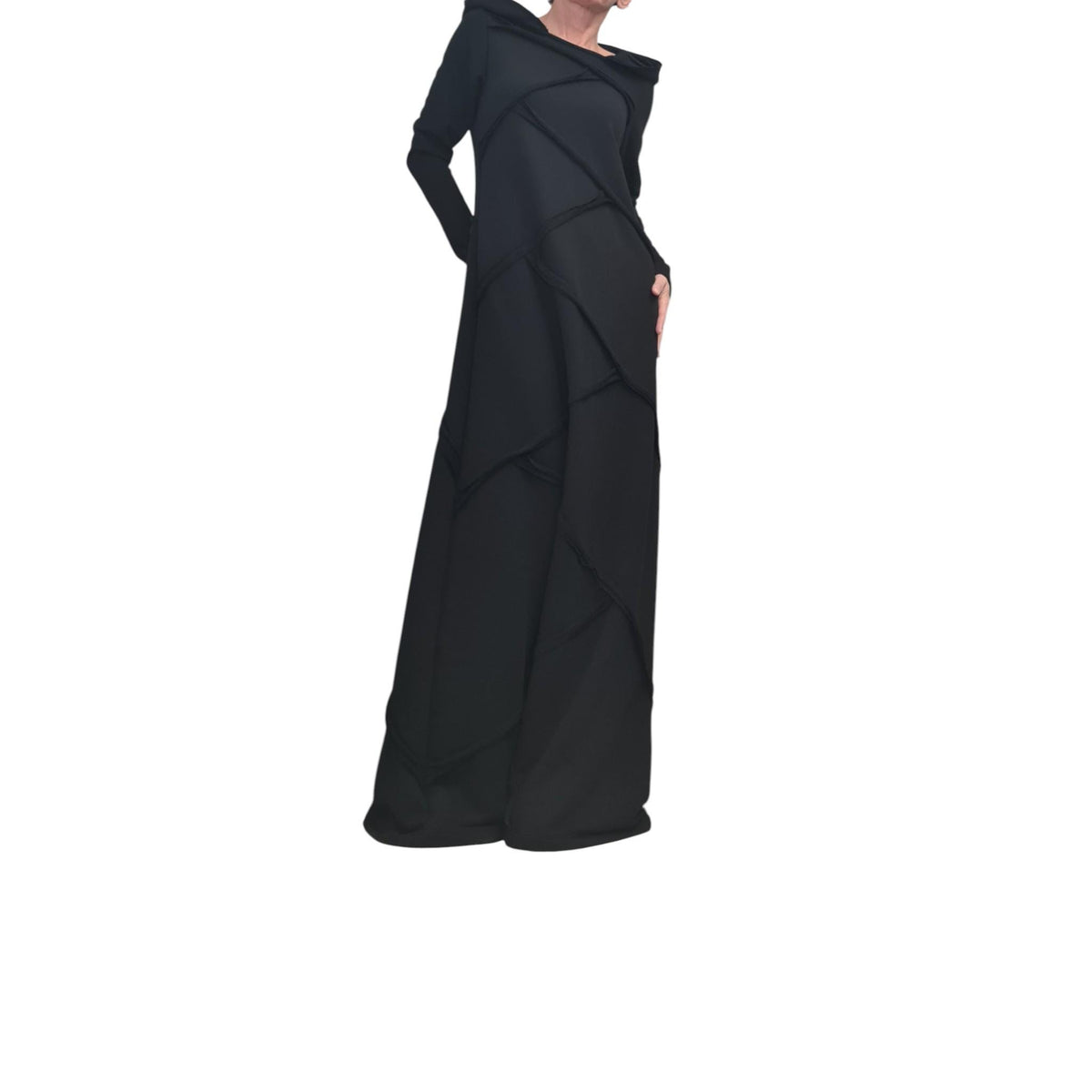Dark Purple Hooded Maxi Dress Long Sleeve Avant Garde Handmade Womens Clothing