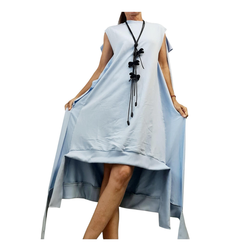 Baby Blue Sport Dress, Asymmetrical Cotton Tunic, Avant Garde Oversize Top