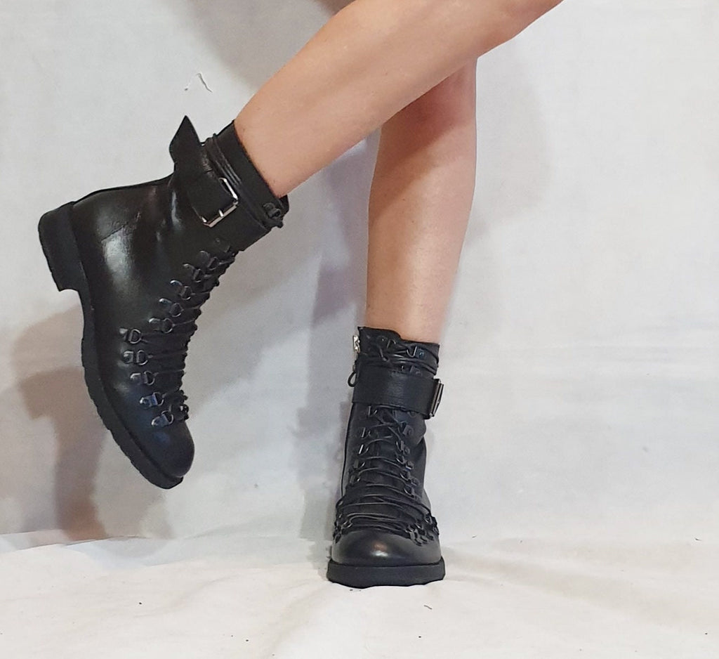 Black Leather Booties, Gothic Steampunk Ankle Boots, Winter Women Shoes