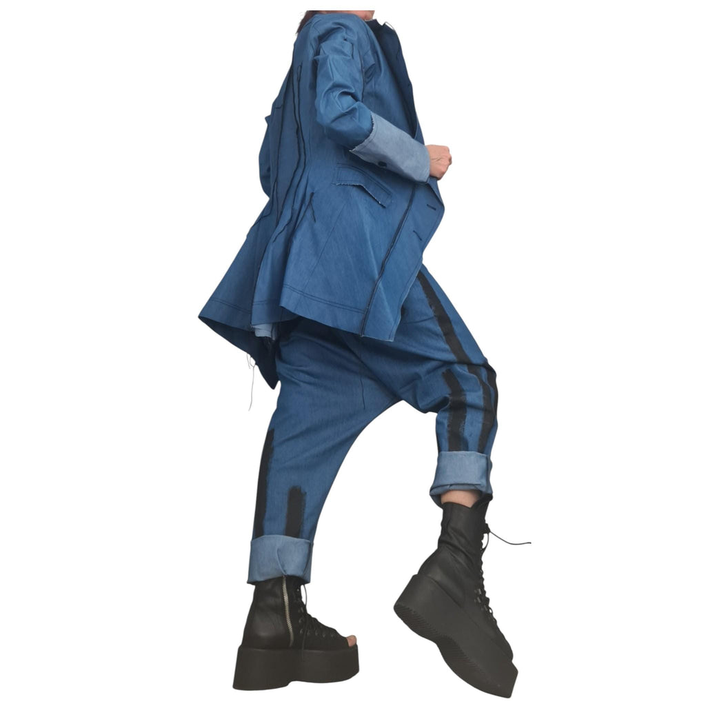 Denim Jacket Pants Set, Avant Garde Blazer, Harem Trousers