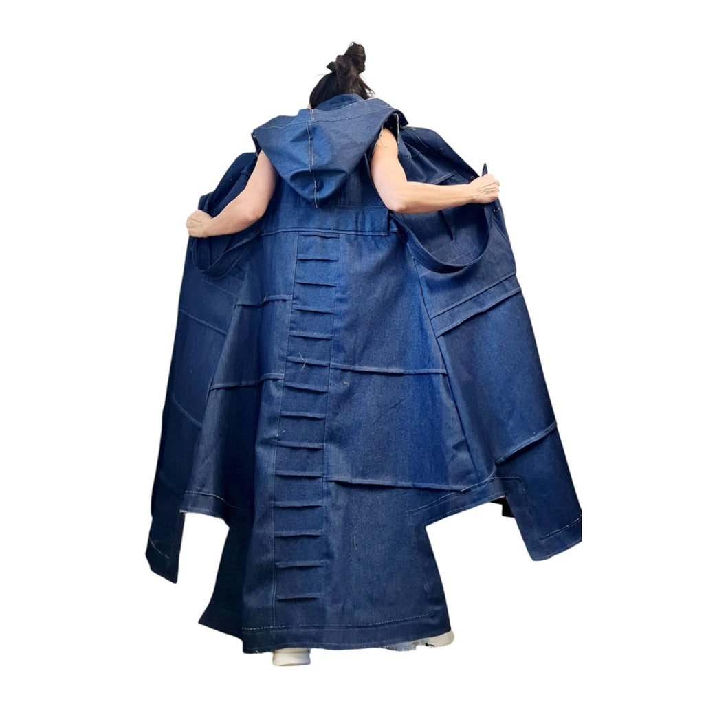 Denim Hooded Vest, Extravagant Asymmetric Trench Coat, Avant Garde Sleeveless Jacket