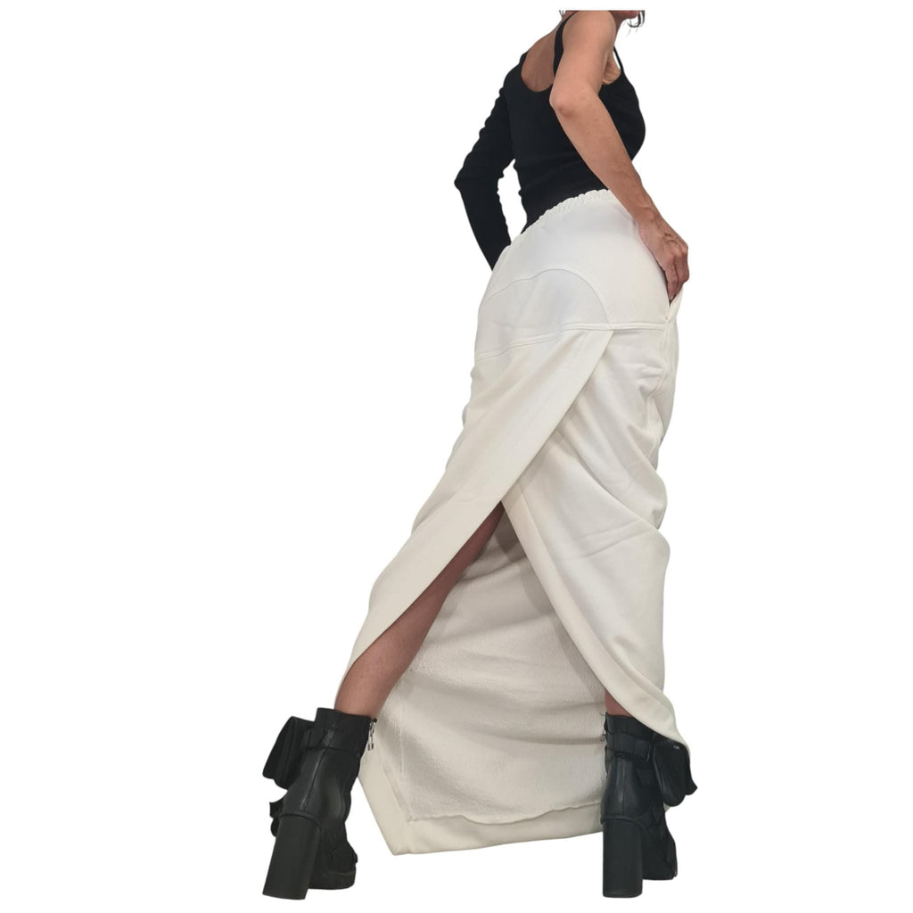 White Cotton Extravagant A-Line Skirt, Long Slit Pencil Skirt