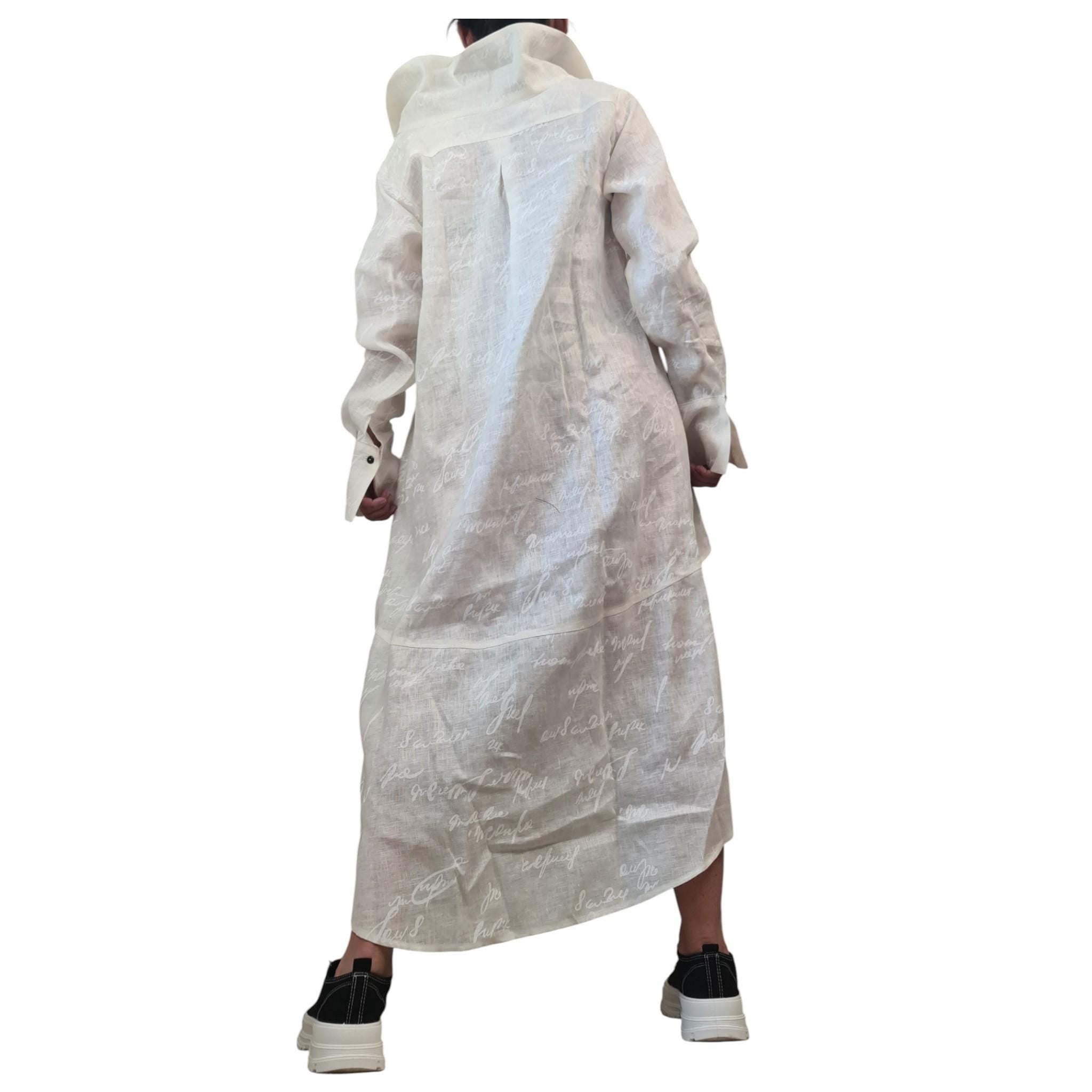 White Linen Shirt Dress for Women, Beach Tunic with Long Sleeves, High Low Shirt