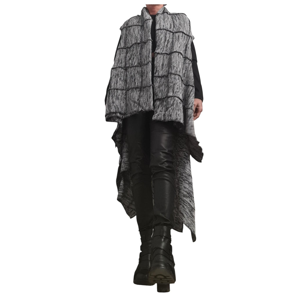 Grey Asymmetric Knitted Vest, Oversized Layered Cardigan, Plus Size Knitwear