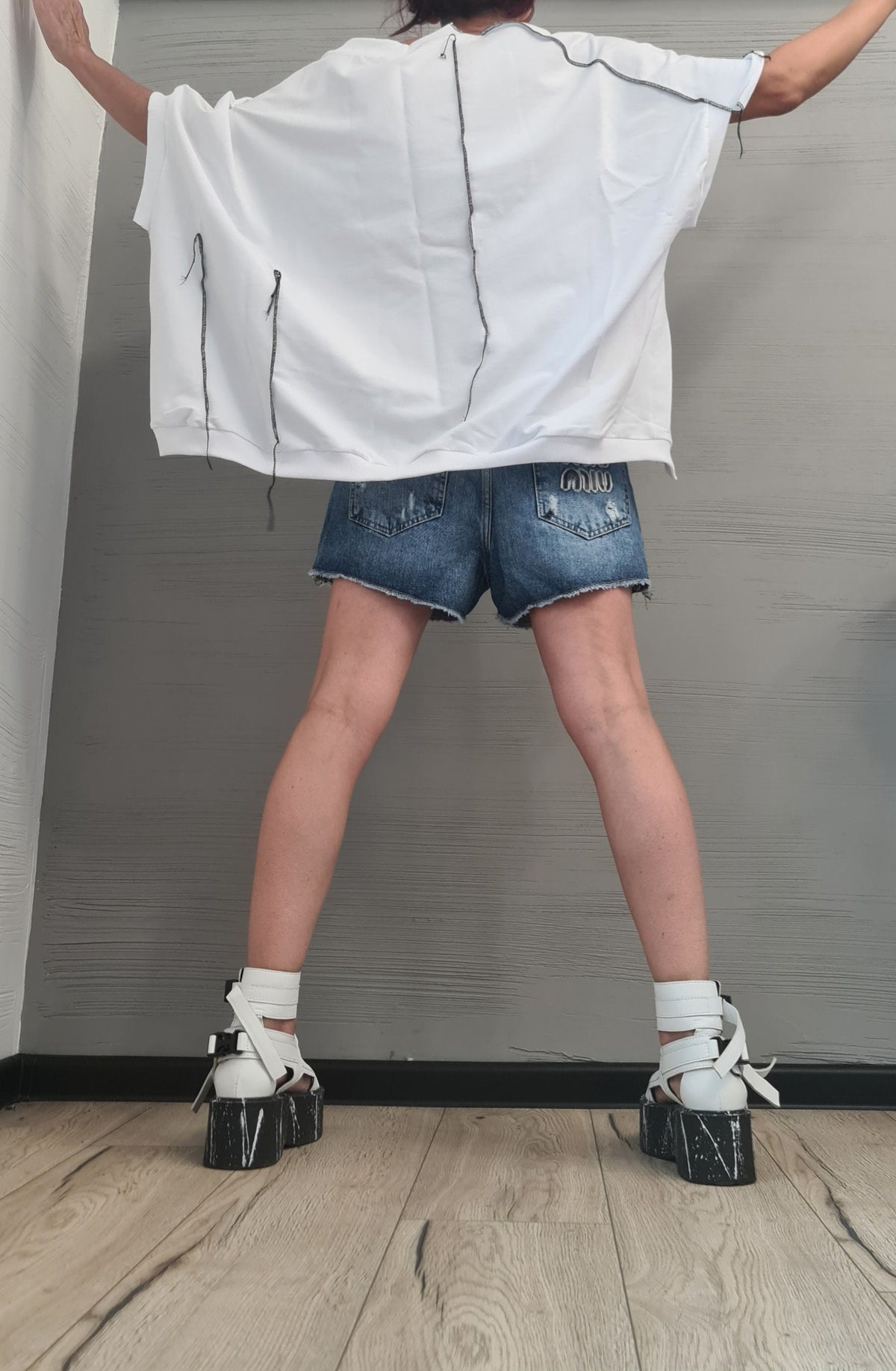 White Asymmetrical Oversized Blouse, Avant Garde Loose Deconstructed Tunic, Plus Size Top