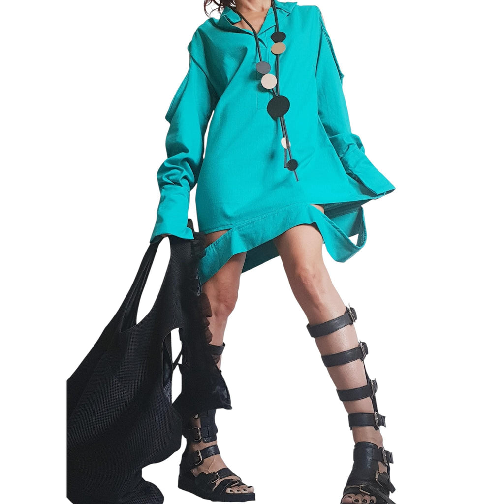 Turquoise Linen Tunic Dress, Oversized Fit