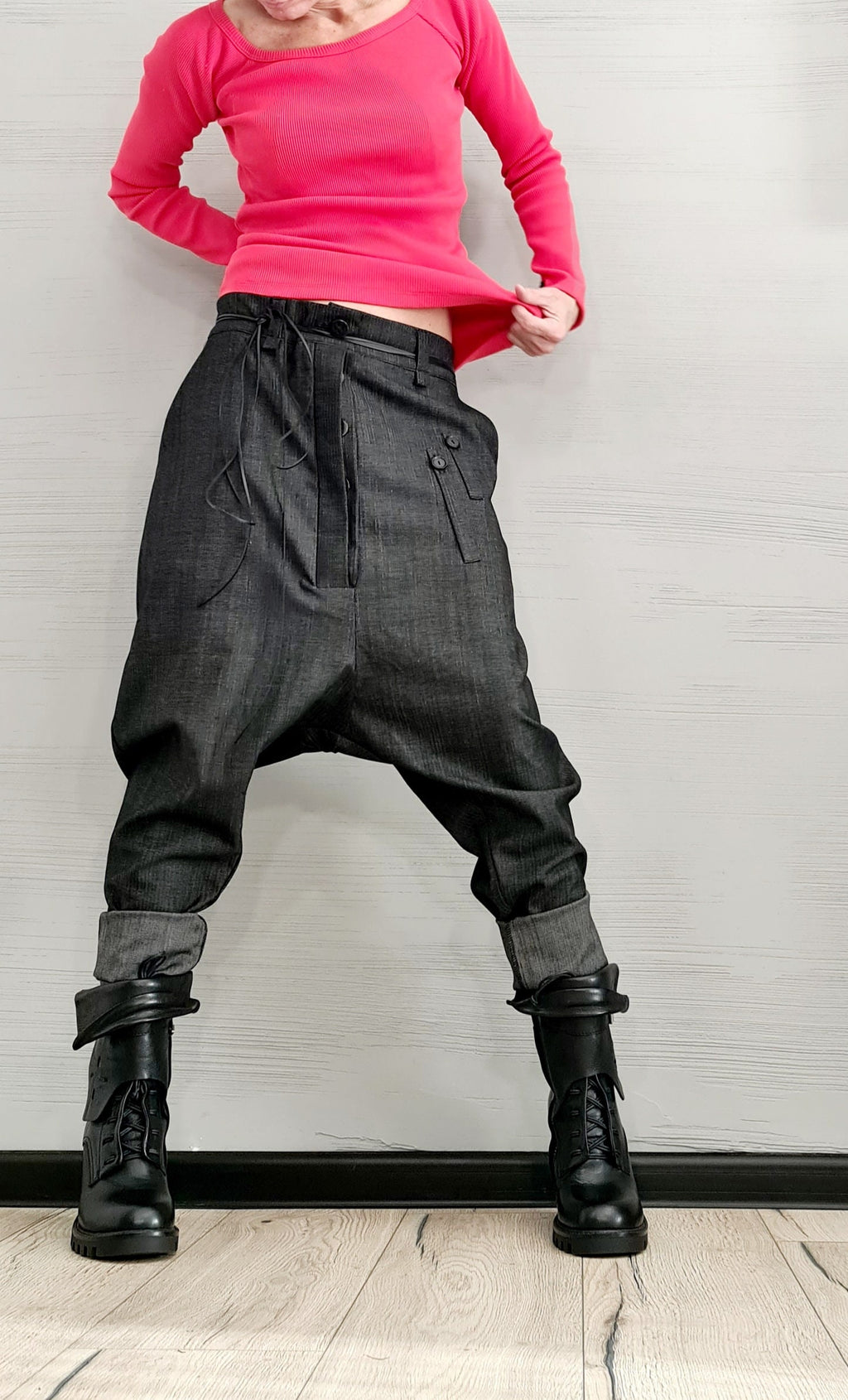 Graphite Harem Pants, Baggy Trousers, Tapered Leg