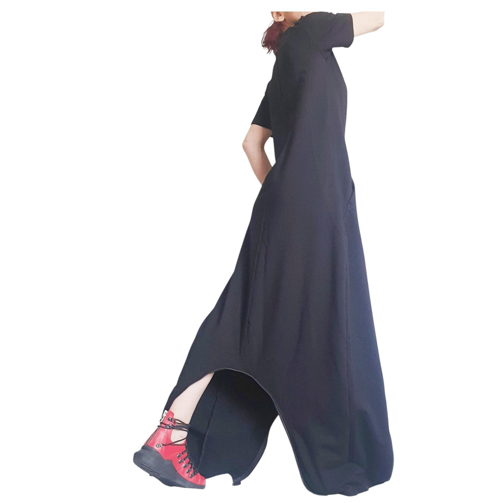 Black Convertible Jumpsuit Dress, Asymmetric Harem Overall, Plus Size Clothing, Women Outfit
