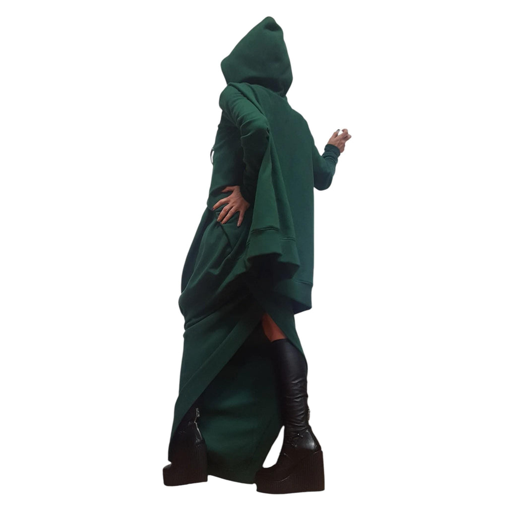 Brown Cotton Wrap Maxi Skirt, Oversized Asymmetrical Hooded Tunic, Two-Piece Co-Ord Set, Plus Size