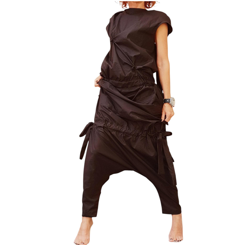 Asymmetric Wide Leg Jumpsuit: Boho Gothic Steampunk Harem Overall