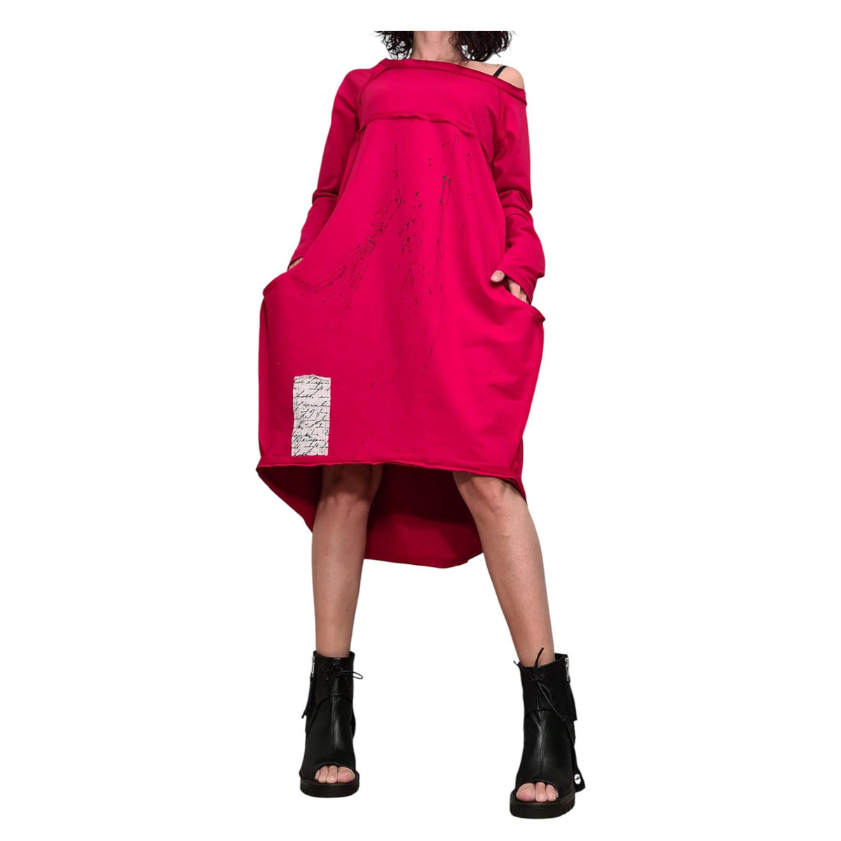 Military Style French Terry Tunic for Women, Oversized Dress, Asymmetric Hem
