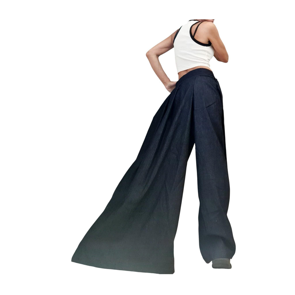 Asymmetrical Denim Pants, Wide Leg Jeans, Avant Garde Denim Trousers, Loose Women Bottoms