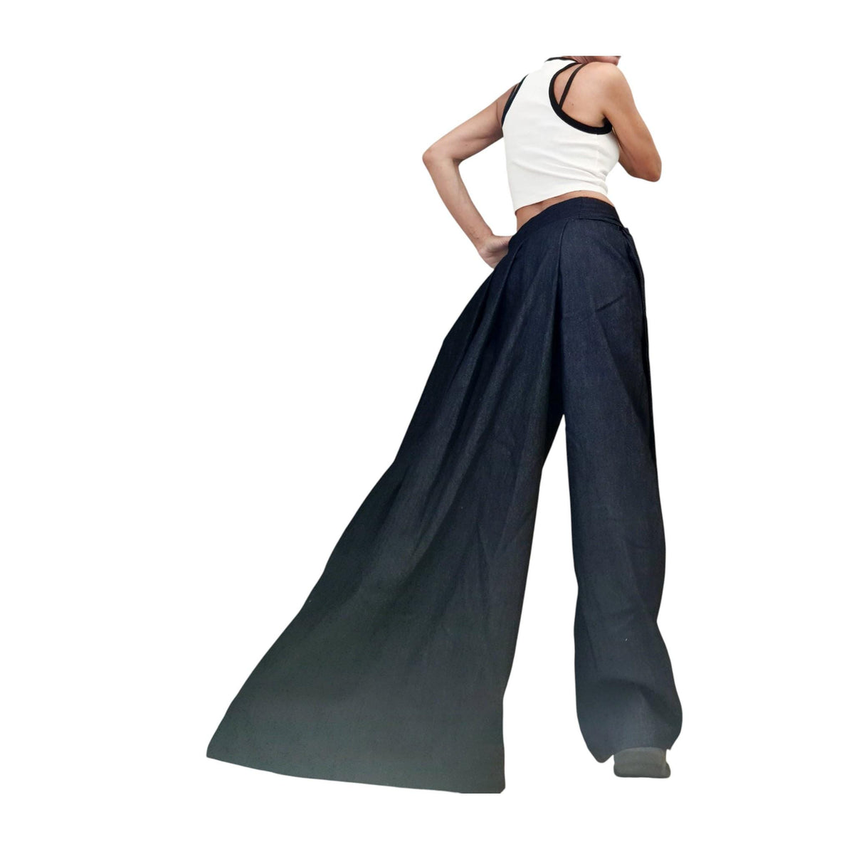 Asymmetrical Denim Pants, Wide Leg Jeans, Avant Garde Denim Trousers, Loose Women Bottoms