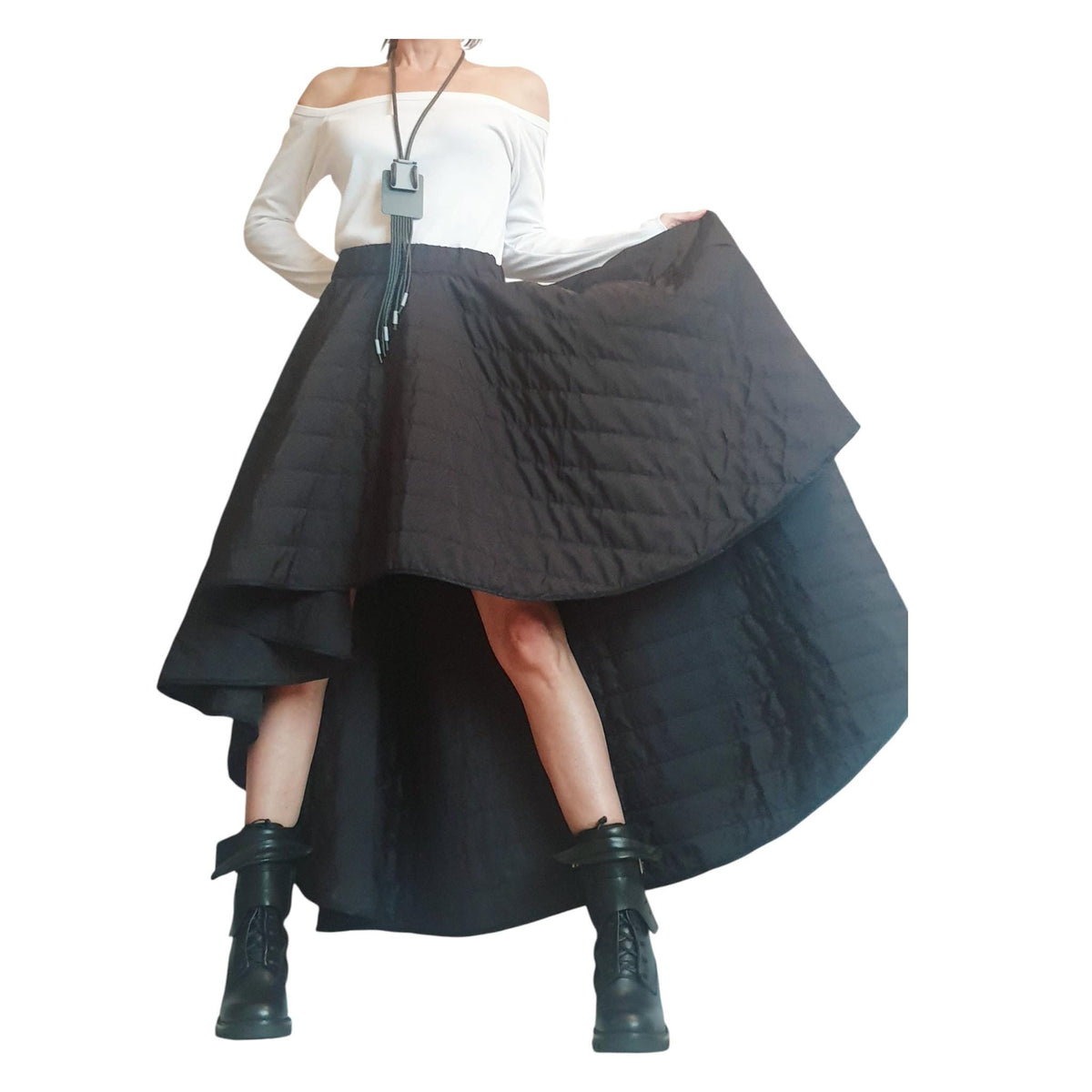 Extravagant Asymmetric Wadding Skirt, Gothic Cocktail Circle Skirt