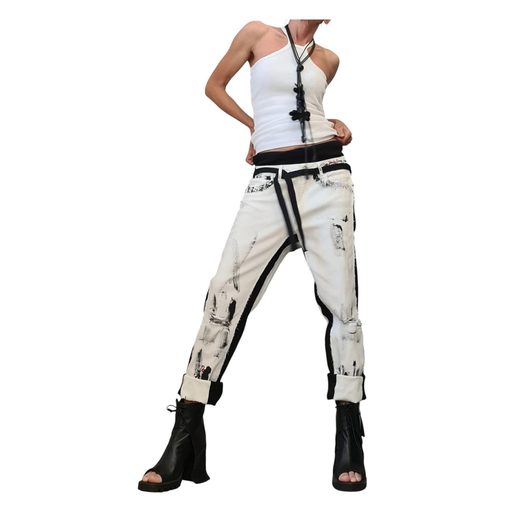 Avant Garde Denim Harem Pants, Extravagant Women's Casual Trousers