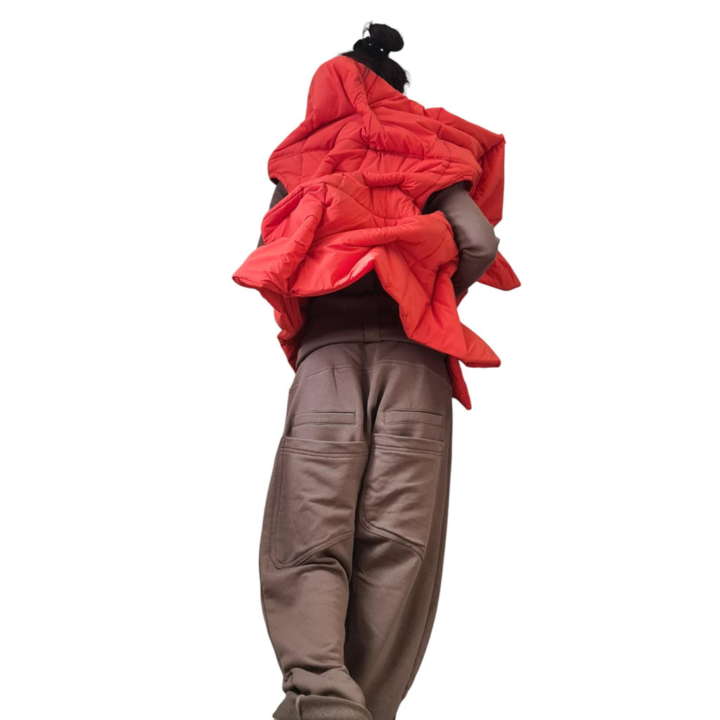 Orange Asymmetric Puffer Vest, Oversized Sleeveless Jacket,  Winter Gilet