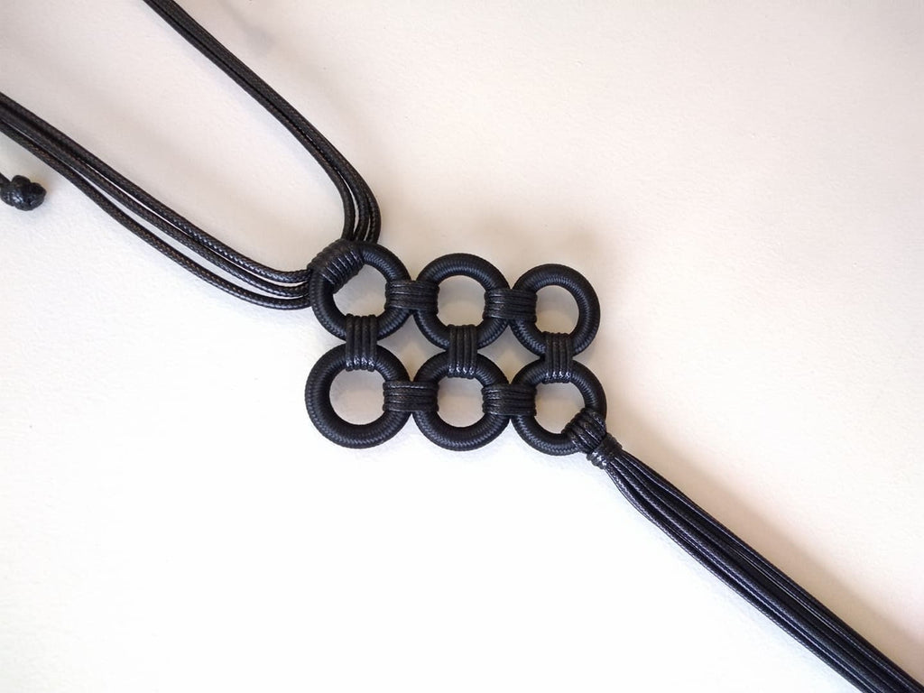 Geometric Leather Long Necklace, Avant Garde Gothic Handmade Jewelry