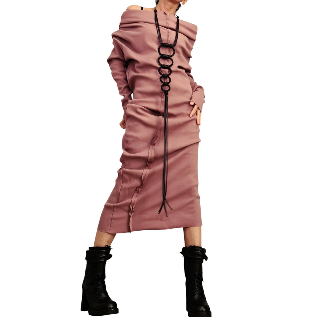 Extravagant Asymmetric Black Cotton Dress, Plus Size Clothing