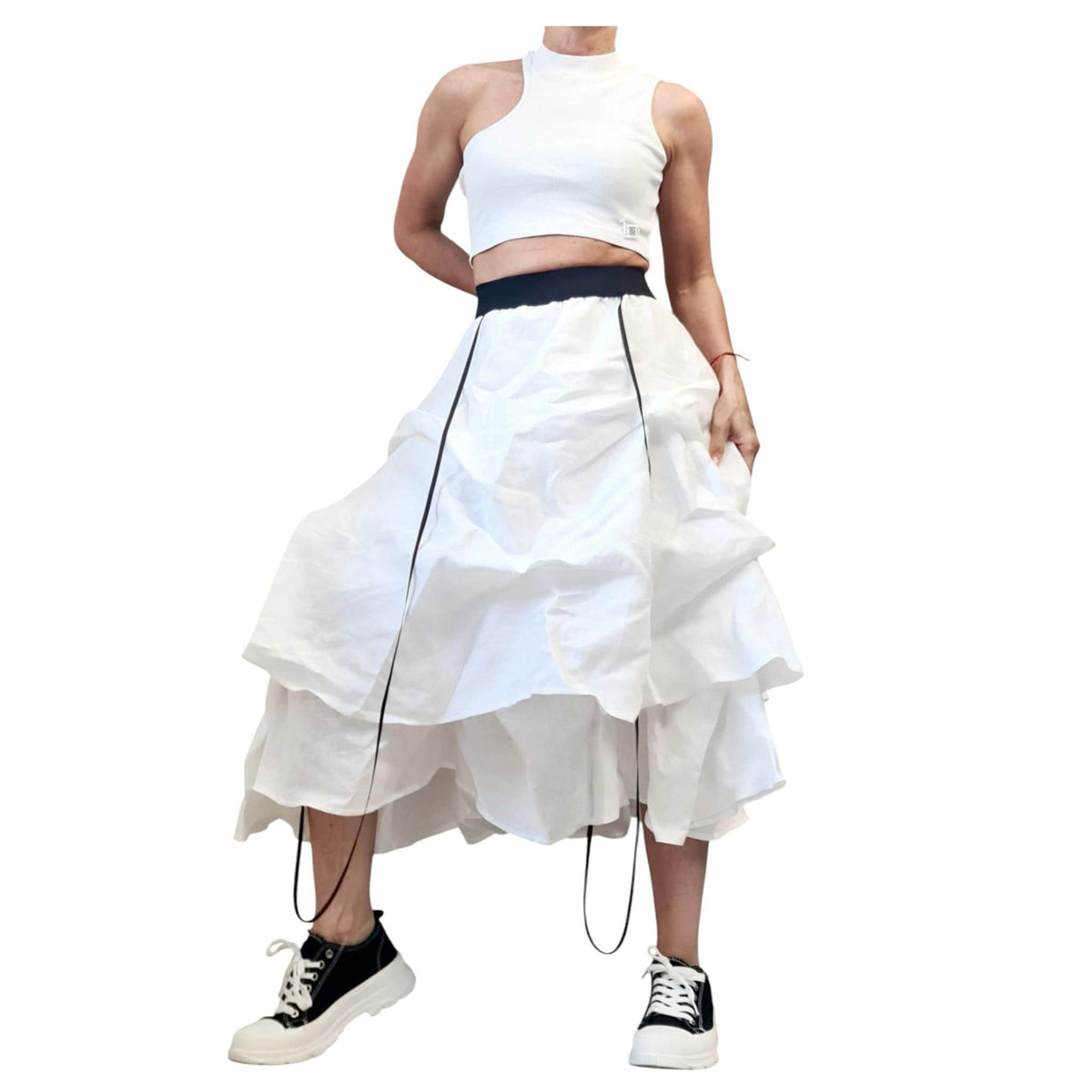 White Linen High Low Skirt, Asymmetric Convertible Dress