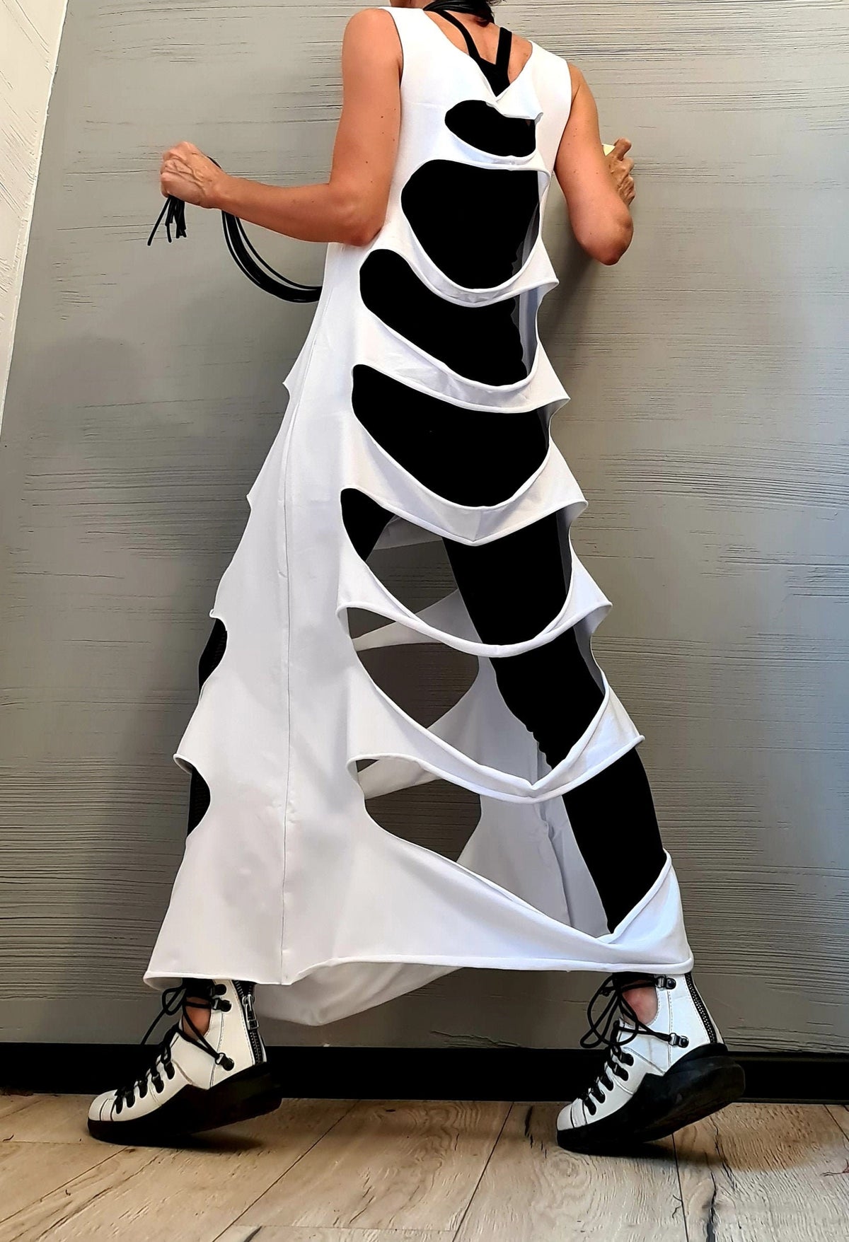 White Long Layering Top | Raw Cut Asymmetric Design | outfit for women | conceptual