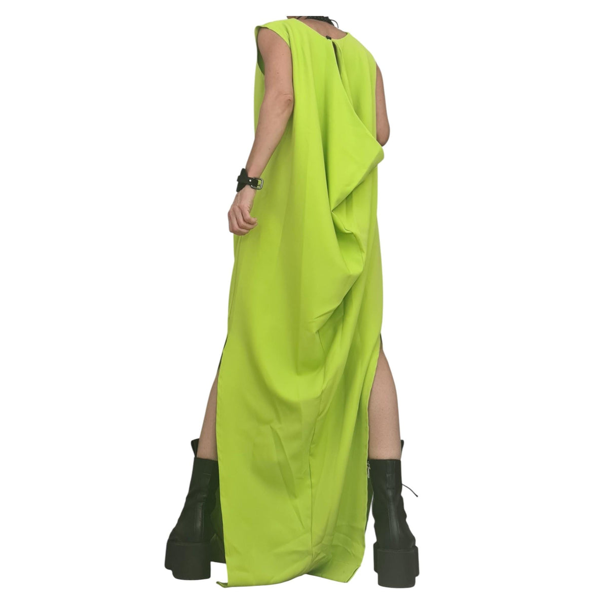 Green Maxi Dress Women, Loose Flowing Summer Dress, Sleeveless, Side Slits